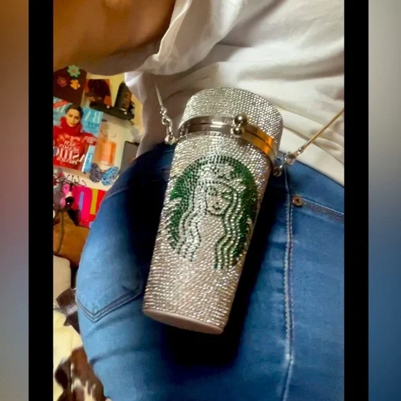 Starbucks Silver, Green & Gold Rhinestone Crossbody Purse - Picture 14 of 15